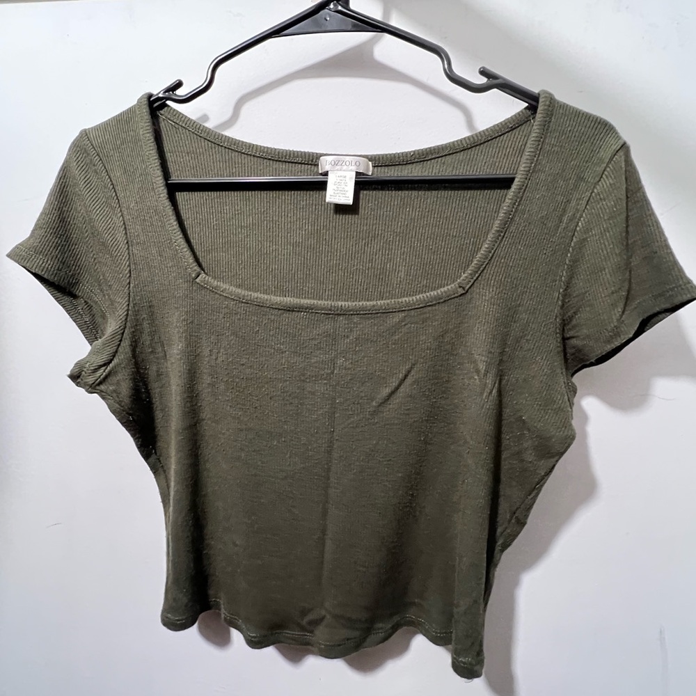 Green Bozzollo Cropped Square Neck Tshirt